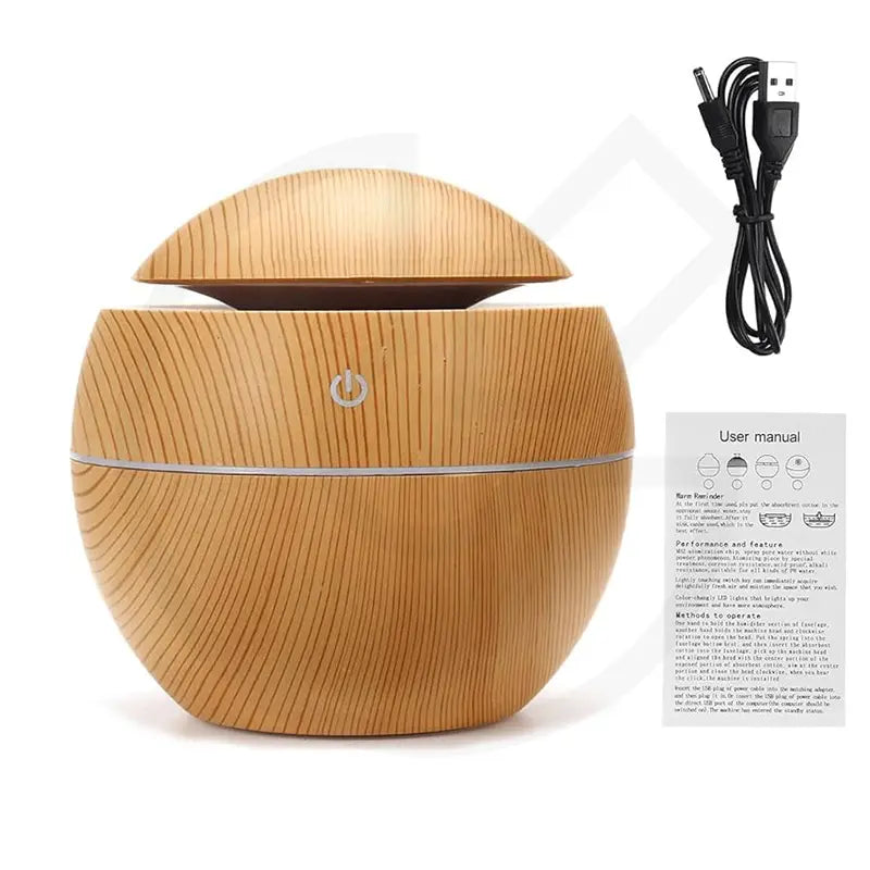 Ultrasonic Aroma Humidifier – Wooden Grain Essential Oil Diffuser
