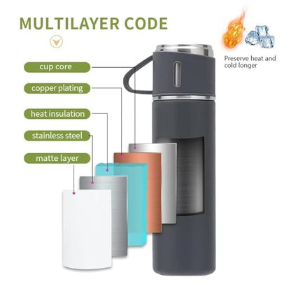 3-Cup Stainless Steel Vacuum Flask Set - Random Colors