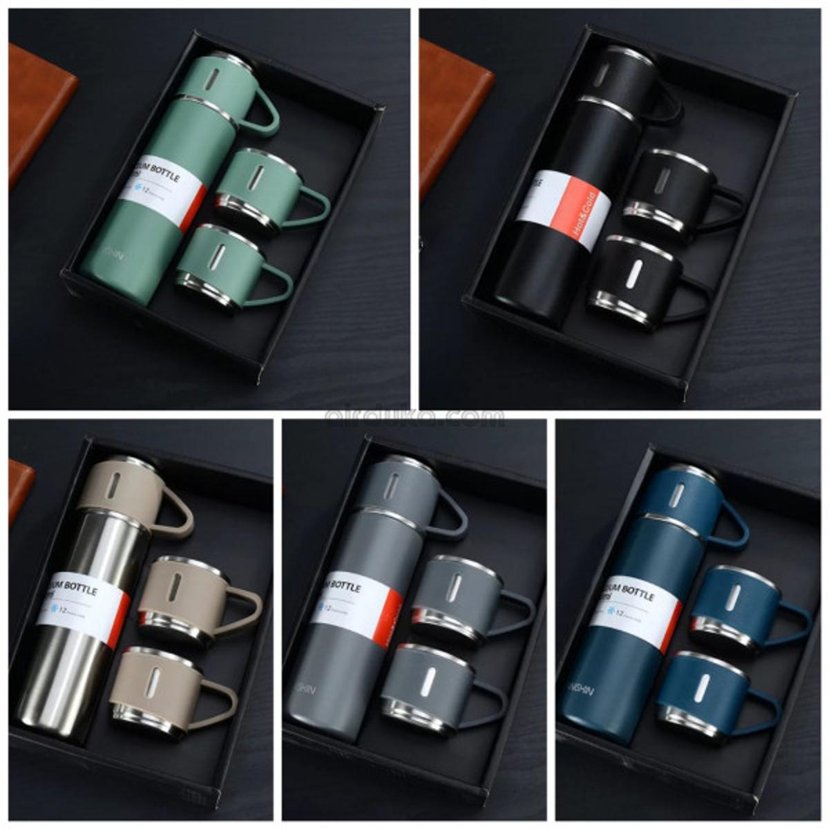 3-Cup Stainless Steel Vacuum Flask Set - Random Colors