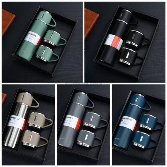 3-Cup Stainless Steel Vacuum Flask Set - Random Colors