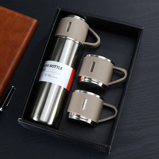 3-Cup Stainless Steel Vacuum Flask Set - Random Colors