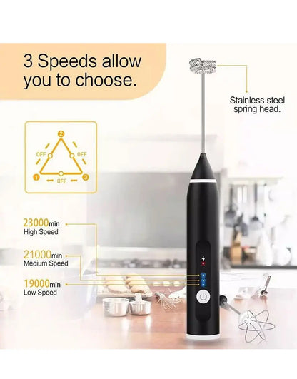 3-in-1 USB Rechargeable Electric Milk Frother & Handheld Whisk